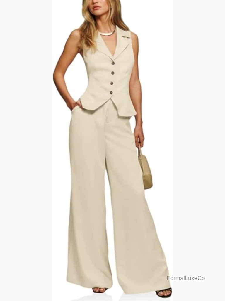 2-Piece Vest Set Crop Blazer & Wide Leg Pant Suit